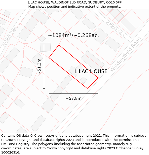 LILAC HOUSE, WALDINGFIELD ROAD, SUDBURY, CO10 0PP: Plot and title map