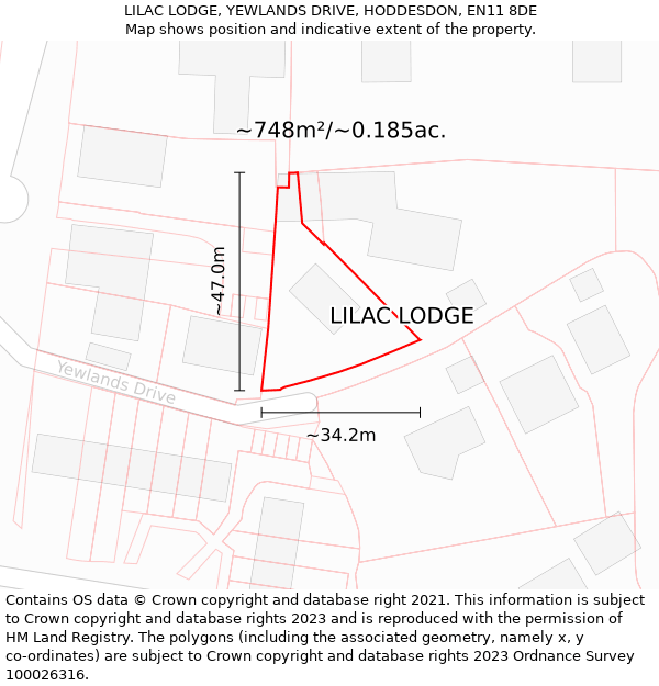 LILAC LODGE, YEWLANDS DRIVE, HODDESDON, EN11 8DE: Plot and title map