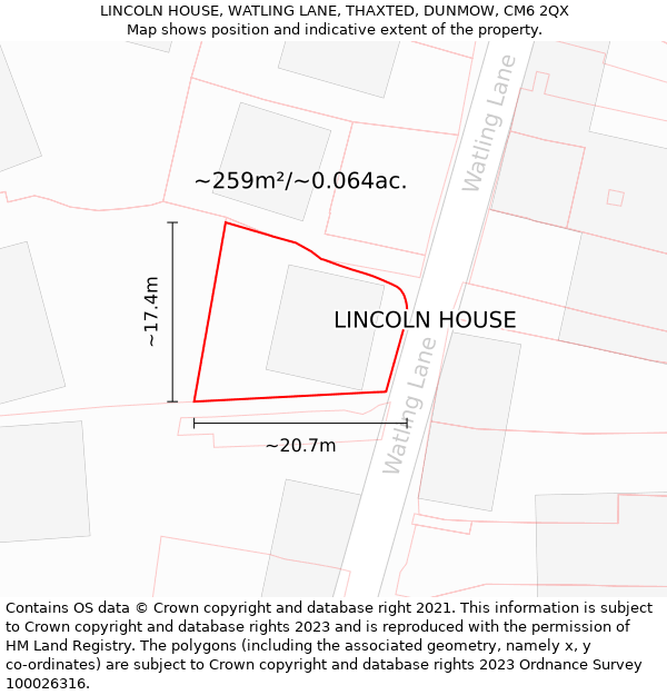 LINCOLN HOUSE, WATLING LANE, THAXTED, DUNMOW, CM6 2QX: Plot and title map