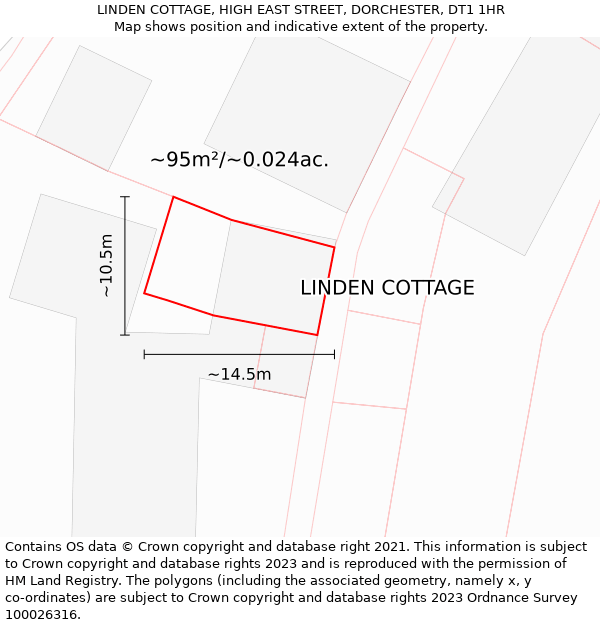 LINDEN COTTAGE, HIGH EAST STREET, DORCHESTER, DT1 1HR: Plot and title map