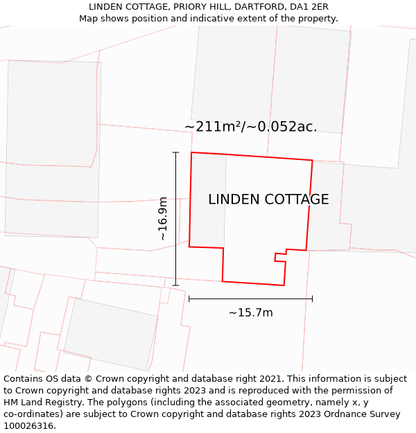 LINDEN COTTAGE, PRIORY HILL, DARTFORD, DA1 2ER: Plot and title map