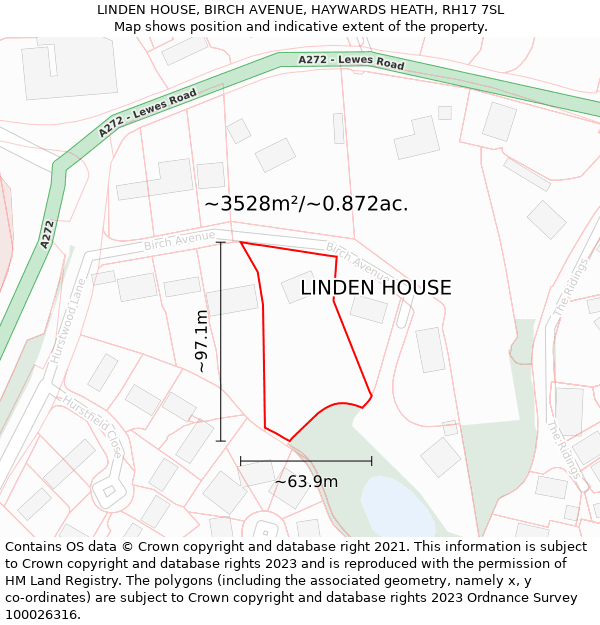 LINDEN HOUSE, BIRCH AVENUE, HAYWARDS HEATH, RH17 7SL: Plot and title map