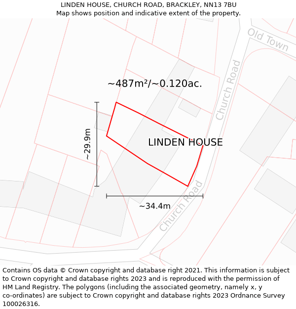 LINDEN HOUSE, CHURCH ROAD, BRACKLEY, NN13 7BU: Plot and title map