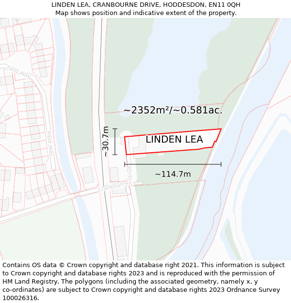 LINDEN LEA, CRANBOURNE DRIVE, HODDESDON, EN11 0QH: Plot and title map