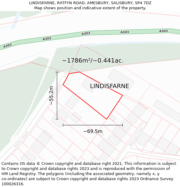 LINDISFARNE, RATFYN ROAD, AMESBURY, SALISBURY, SP4 7DZ: Plot and title map