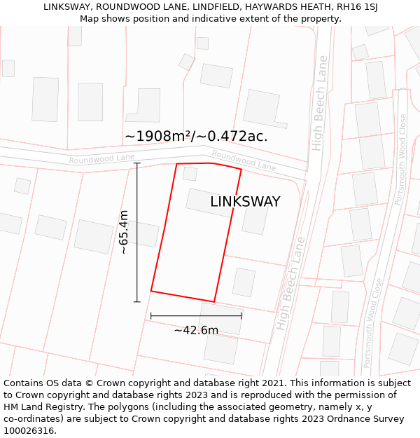 LINKSWAY, ROUNDWOOD LANE, LINDFIELD, HAYWARDS HEATH, RH16 1SJ: Plot and title map