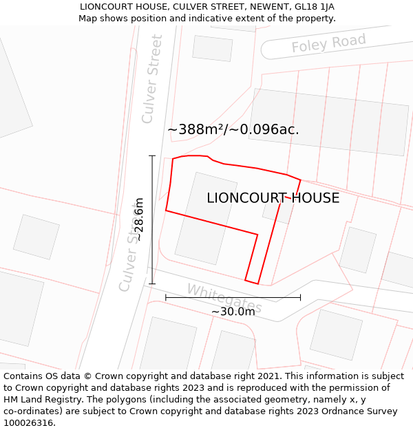 LIONCOURT HOUSE, CULVER STREET, NEWENT, GL18 1JA: Plot and title map