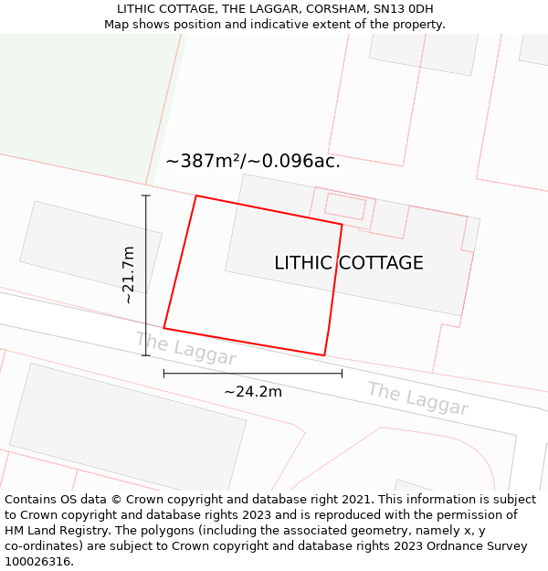 LITHIC COTTAGE, THE LAGGAR, CORSHAM, SN13 0DH: Plot and title map