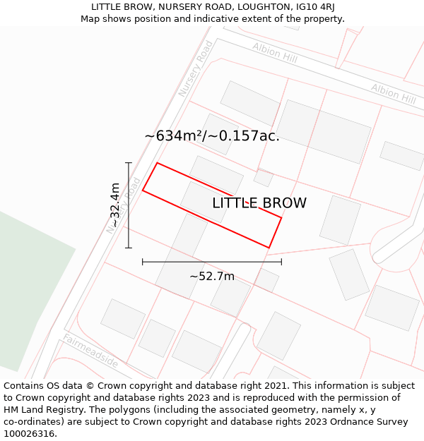 LITTLE BROW, NURSERY ROAD, LOUGHTON, IG10 4RJ: Plot and title map