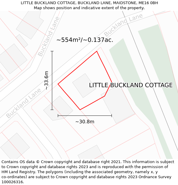LITTLE BUCKLAND COTTAGE, BUCKLAND LANE, MAIDSTONE, ME16 0BH: Plot and title map