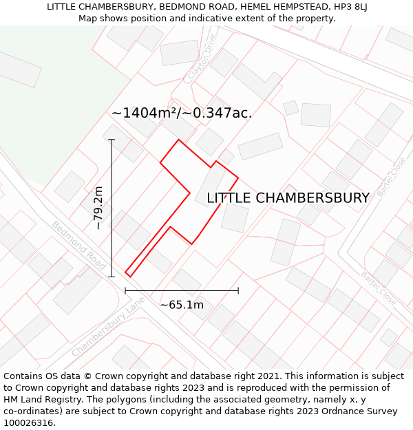 LITTLE CHAMBERSBURY, BEDMOND ROAD, HEMEL HEMPSTEAD, HP3 8LJ: Plot and title map