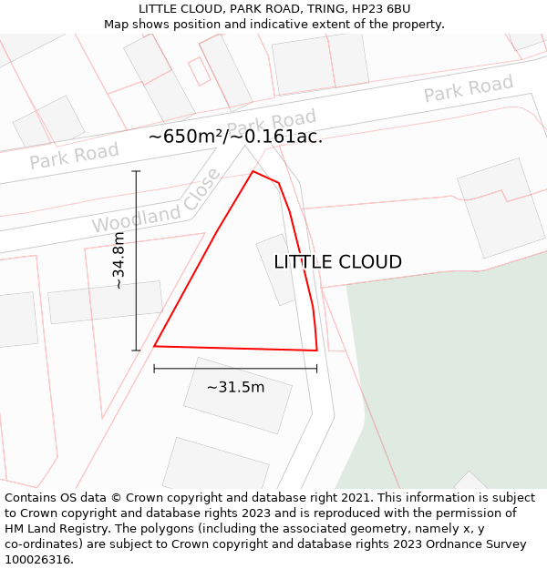 LITTLE CLOUD, PARK ROAD, TRING, HP23 6BU: Plot and title map