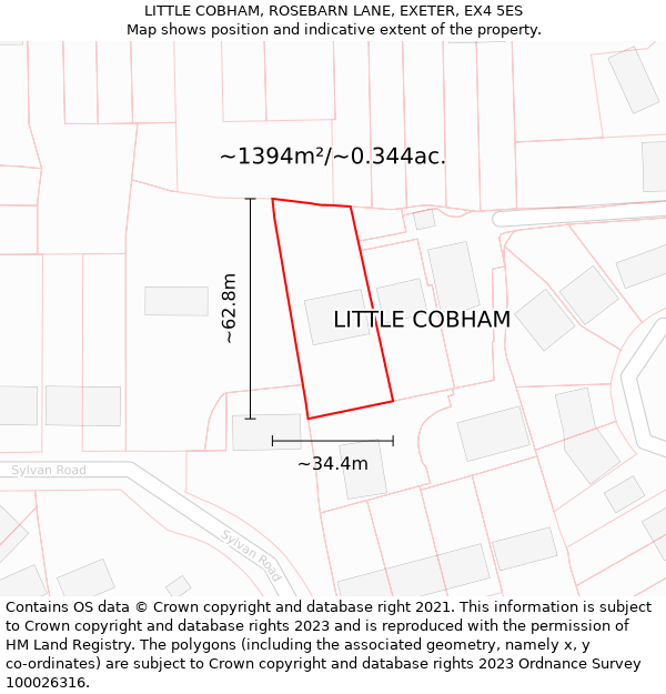 LITTLE COBHAM, ROSEBARN LANE, EXETER, EX4 5ES: Plot and title map
