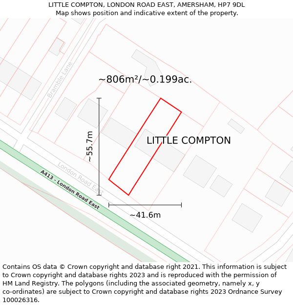 LITTLE COMPTON, LONDON ROAD EAST, AMERSHAM, HP7 9DL: Plot and title map