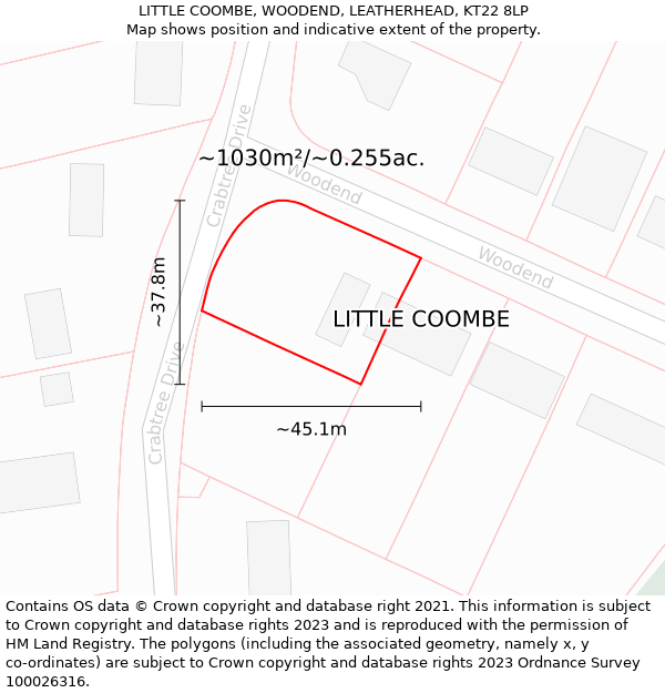 LITTLE COOMBE, WOODEND, LEATHERHEAD, KT22 8LP: Plot and title map