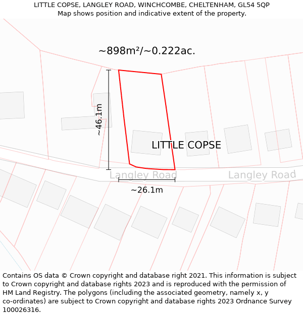 LITTLE COPSE, LANGLEY ROAD, WINCHCOMBE, CHELTENHAM, GL54 5QP: Plot and title map
