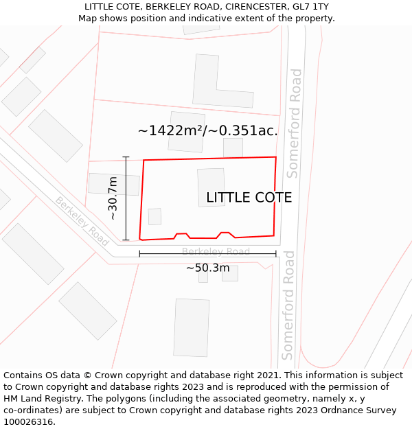 LITTLE COTE, BERKELEY ROAD, CIRENCESTER, GL7 1TY: Plot and title map