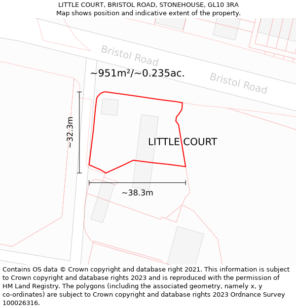 LITTLE COURT, BRISTOL ROAD, STONEHOUSE, GL10 3RA: Plot and title map