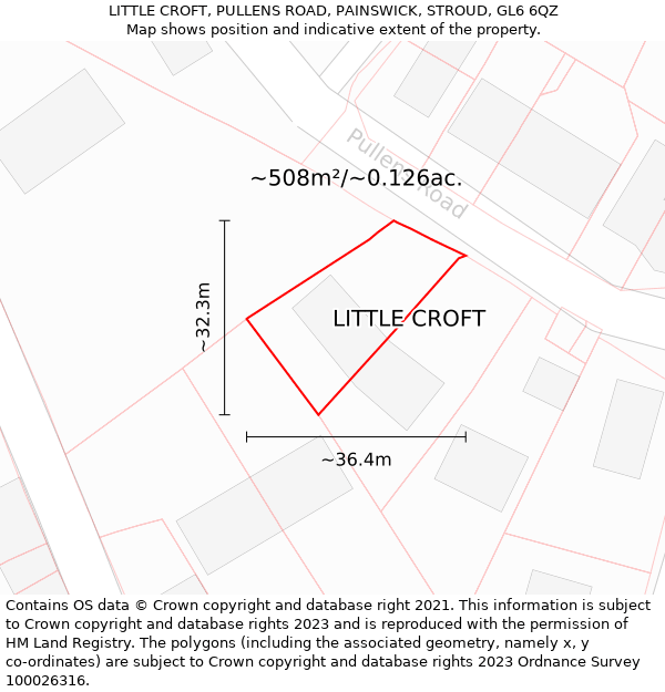 LITTLE CROFT, PULLENS ROAD, PAINSWICK, STROUD, GL6 6QZ: Plot and title map