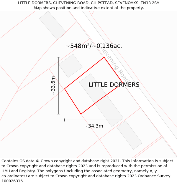 LITTLE DORMERS, CHEVENING ROAD, CHIPSTEAD, SEVENOAKS, TN13 2SA: Plot and title map