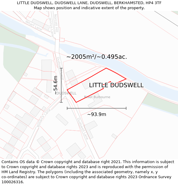 LITTLE DUDSWELL, DUDSWELL LANE, DUDSWELL, BERKHAMSTED, HP4 3TF: Plot and title map