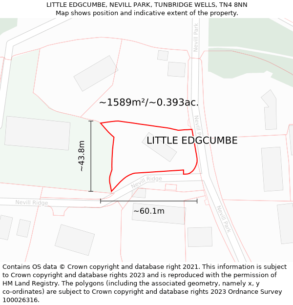 LITTLE EDGCUMBE, NEVILL PARK, TUNBRIDGE WELLS, TN4 8NN: Plot and title map