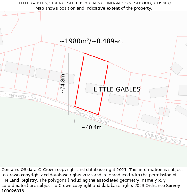 LITTLE GABLES, CIRENCESTER ROAD, MINCHINHAMPTON, STROUD, GL6 9EQ: Plot and title map