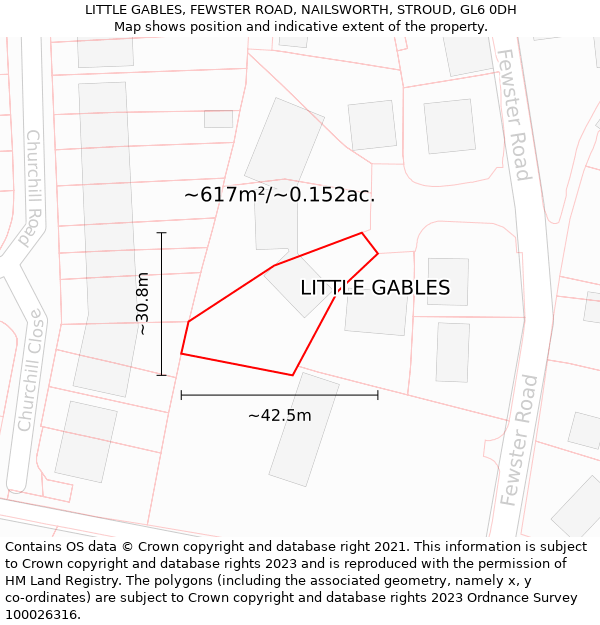 LITTLE GABLES, FEWSTER ROAD, NAILSWORTH, STROUD, GL6 0DH: Plot and title map