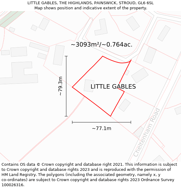 LITTLE GABLES, THE HIGHLANDS, PAINSWICK, STROUD, GL6 6SL: Plot and title map