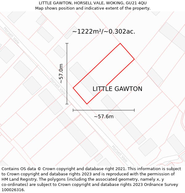 LITTLE GAWTON, HORSELL VALE, WOKING, GU21 4QU: Plot and title map