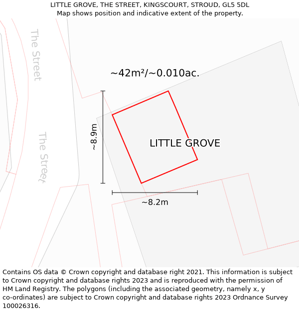 LITTLE GROVE, THE STREET, KINGSCOURT, STROUD, GL5 5DL: Plot and title map