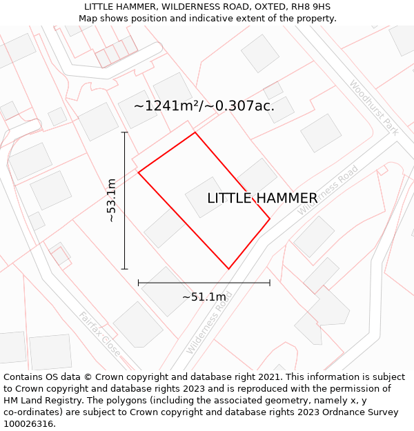 LITTLE HAMMER, WILDERNESS ROAD, OXTED, RH8 9HS: Plot and title map