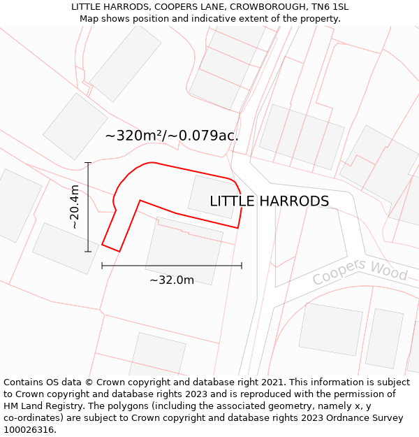 LITTLE HARRODS, COOPERS LANE, CROWBOROUGH, TN6 1SL: Plot and title map