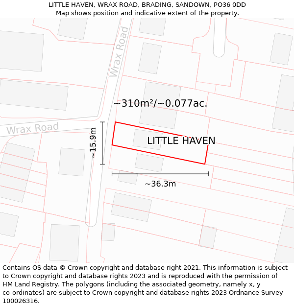 LITTLE HAVEN, WRAX ROAD, BRADING, SANDOWN, PO36 0DD: Plot and title map