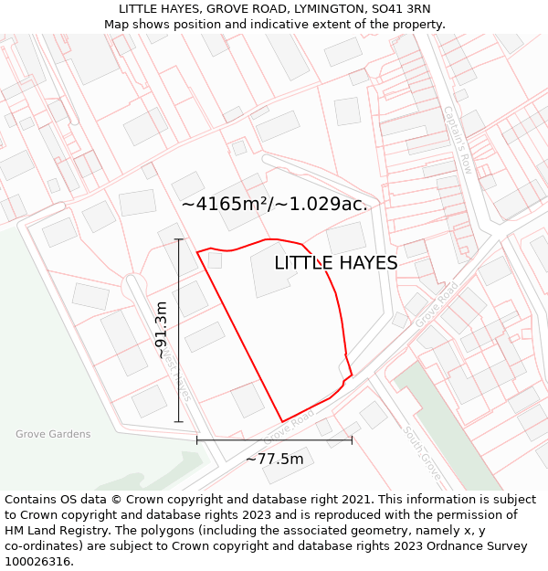 LITTLE HAYES, GROVE ROAD, LYMINGTON, SO41 3RN: Plot and title map
