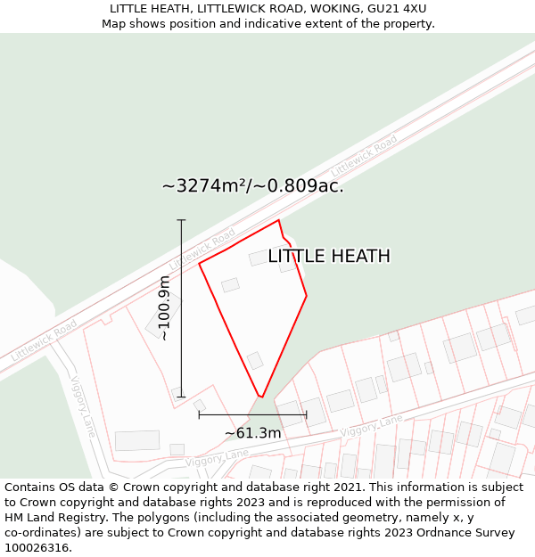 LITTLE HEATH, LITTLEWICK ROAD, WOKING, GU21 4XU: Plot and title map