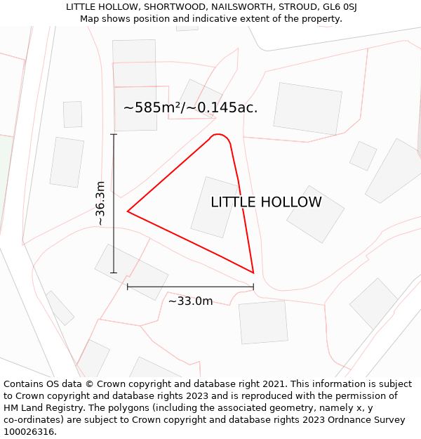 LITTLE HOLLOW, SHORTWOOD, NAILSWORTH, STROUD, GL6 0SJ: Plot and title map