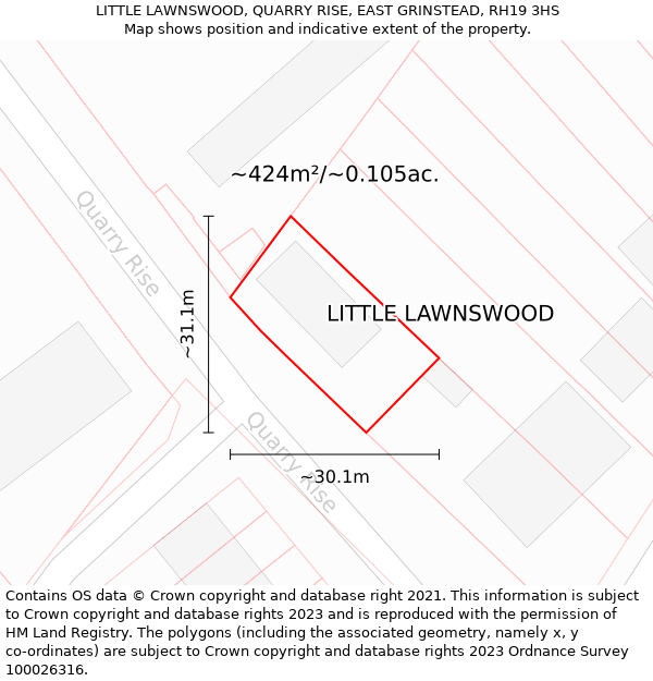 LITTLE LAWNSWOOD, QUARRY RISE, EAST GRINSTEAD, RH19 3HS: Plot and title map