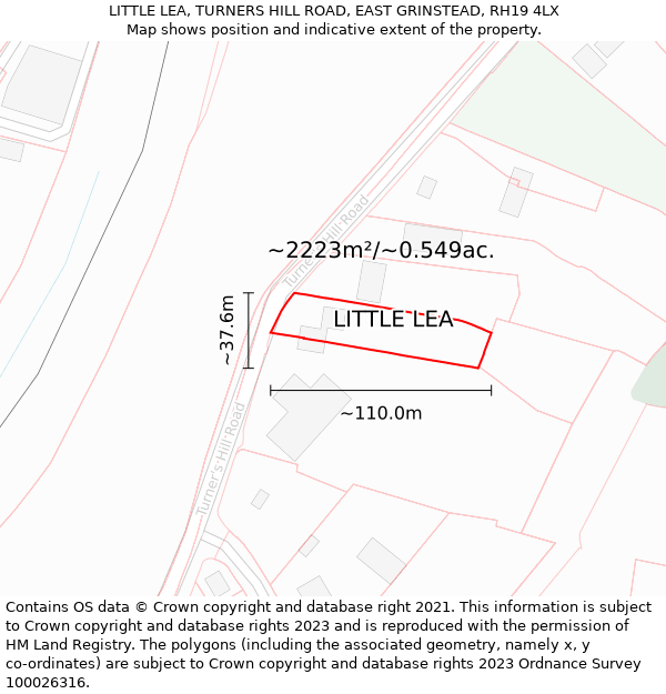 LITTLE LEA, TURNERS HILL ROAD, EAST GRINSTEAD, RH19 4LX: Plot and title map