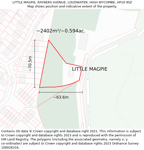 LITTLE MAGPIE, RAYNERS AVENUE, LOUDWATER, HIGH WYCOMBE, HP10 9SZ: Plot and title map