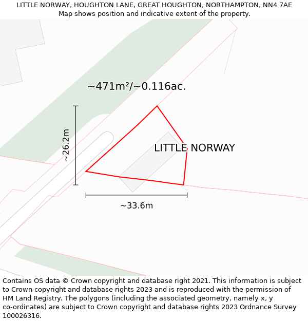 LITTLE NORWAY, HOUGHTON LANE, GREAT HOUGHTON, NORTHAMPTON, NN4 7AE: Plot and title map