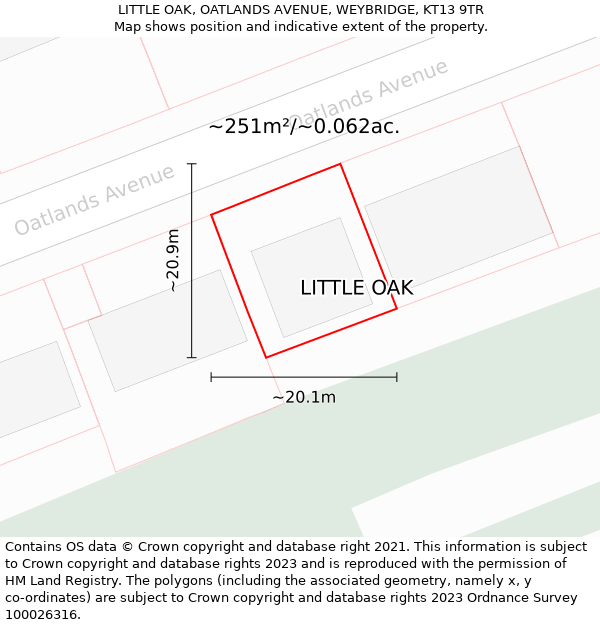 LITTLE OAK, OATLANDS AVENUE, WEYBRIDGE, KT13 9TR: Plot and title map