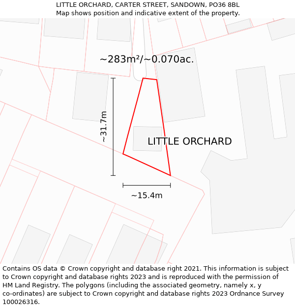 LITTLE ORCHARD, CARTER STREET, SANDOWN, PO36 8BL: Plot and title map
