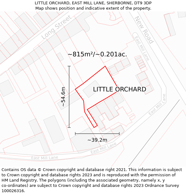 LITTLE ORCHARD, EAST MILL LANE, SHERBORNE, DT9 3DP: Plot and title map