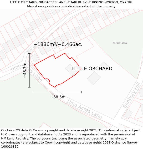 LITTLE ORCHARD, NINEACRES LANE, CHARLBURY, CHIPPING NORTON, OX7 3RL: Plot and title map