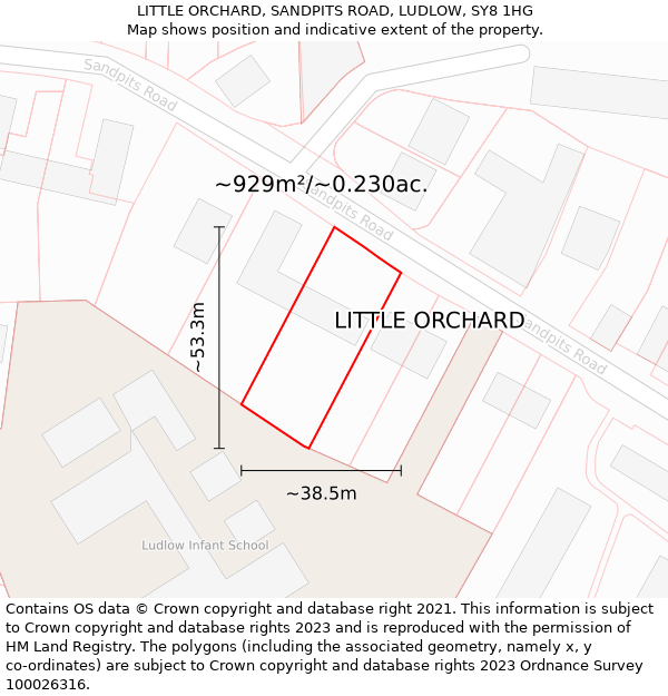 LITTLE ORCHARD, SANDPITS ROAD, LUDLOW, SY8 1HG: Plot and title map