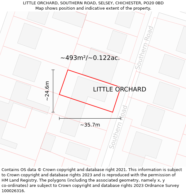 LITTLE ORCHARD, SOUTHERN ROAD, SELSEY, CHICHESTER, PO20 0BD: Plot and title map