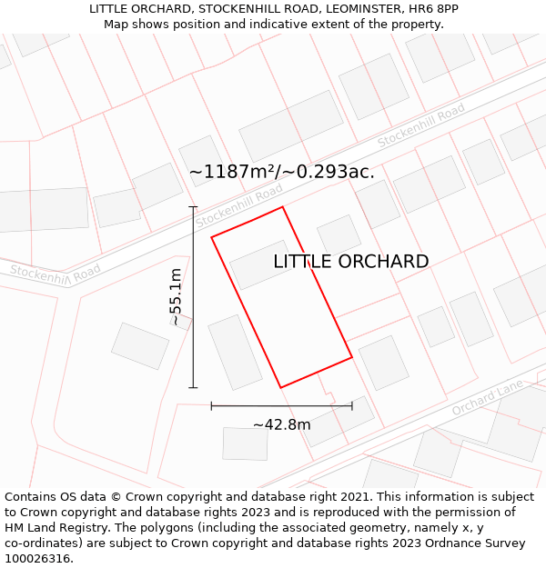 LITTLE ORCHARD, STOCKENHILL ROAD, LEOMINSTER, HR6 8PP: Plot and title map