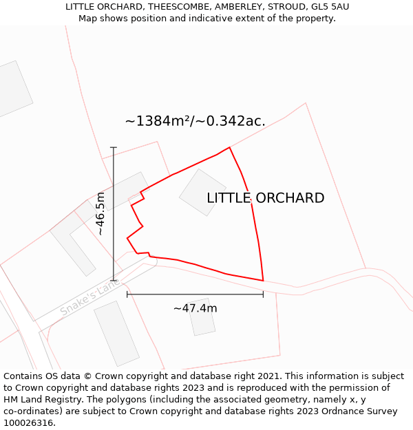 LITTLE ORCHARD, THEESCOMBE, AMBERLEY, STROUD, GL5 5AU: Plot and title map