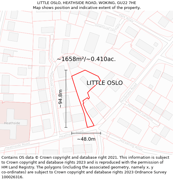 LITTLE OSLO, HEATHSIDE ROAD, WOKING, GU22 7HE: Plot and title map